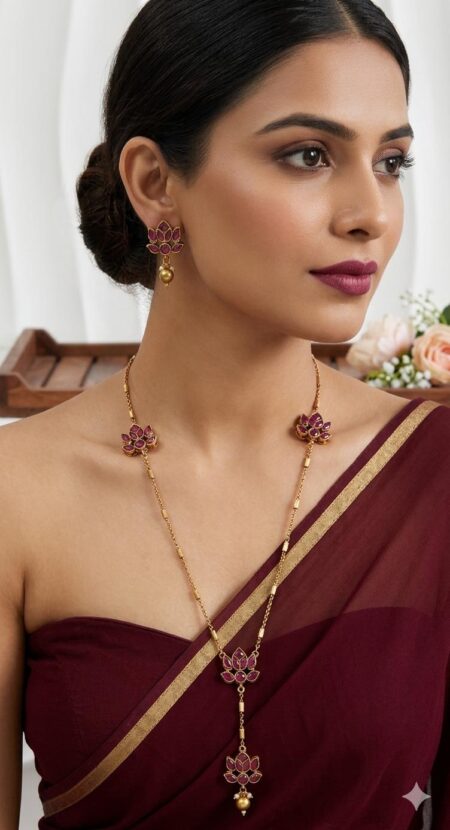 Ruby Pink Stones and Lotus Motifs
