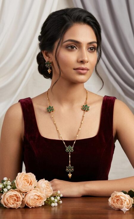 Ruby Green Stones and Lotus Motifs