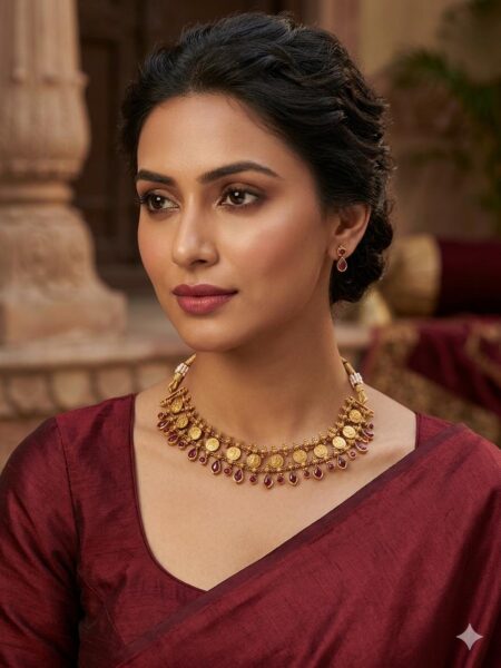 Ruby Stone Lakshmi Coin Choker Set