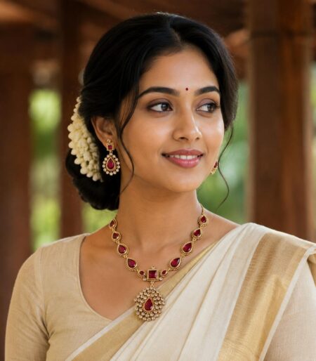 Jyothika Inspired Long Necklace Set- Ruby