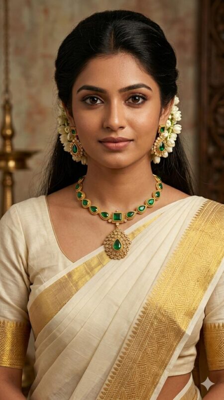 Jyothika Inspired Long Necklace Set- Green