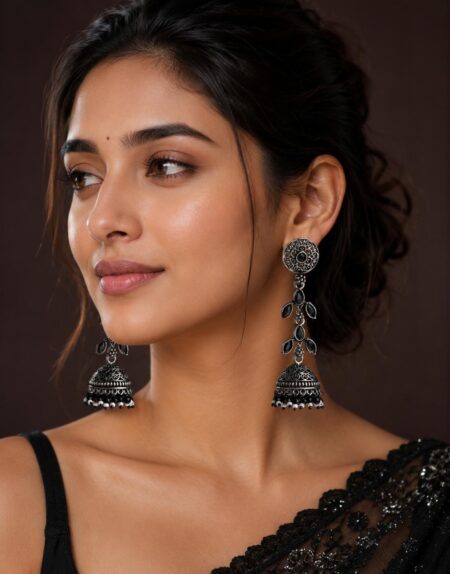 Midnight Bloom Oxidized Jhumka