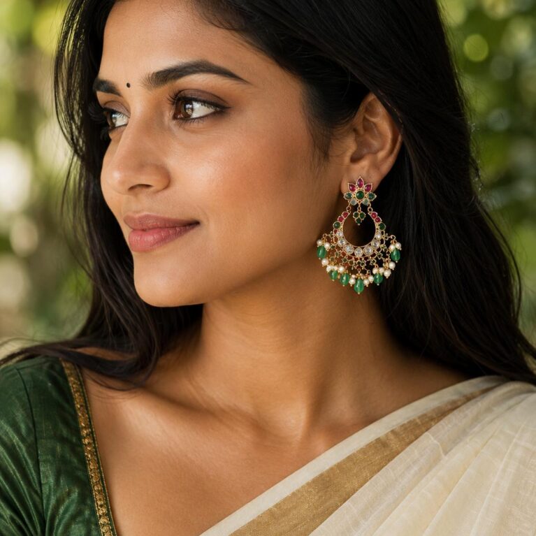 Emerald Pearl Chandrika Earrings