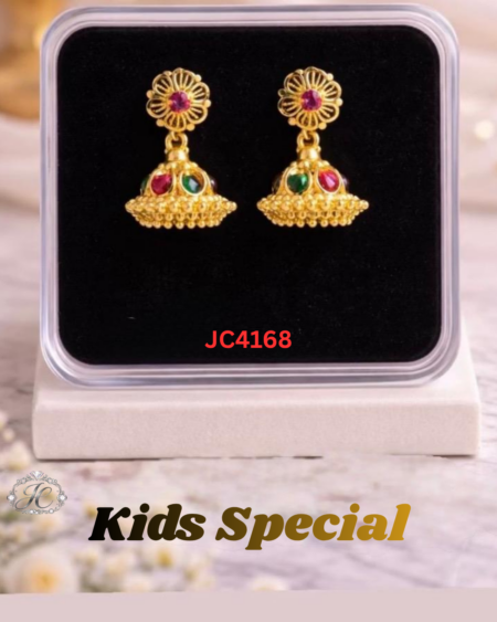 Kids Jhumuka with pink and green stone