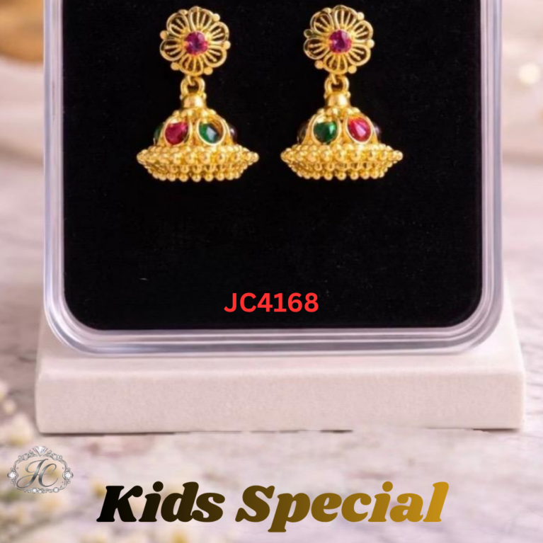 Kids Jhumuka with pink and green stone
