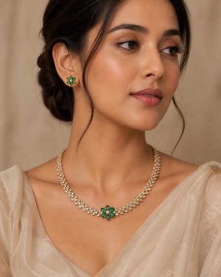 Emerald Pushpa Necklace Set