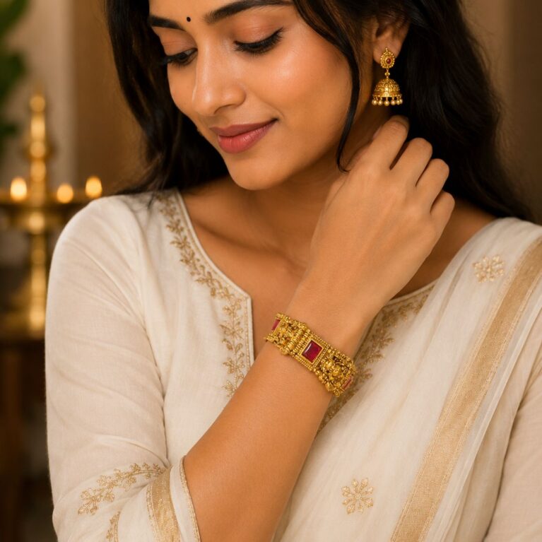 Lakshmi Ruby Temple Bangle- Size 2.6