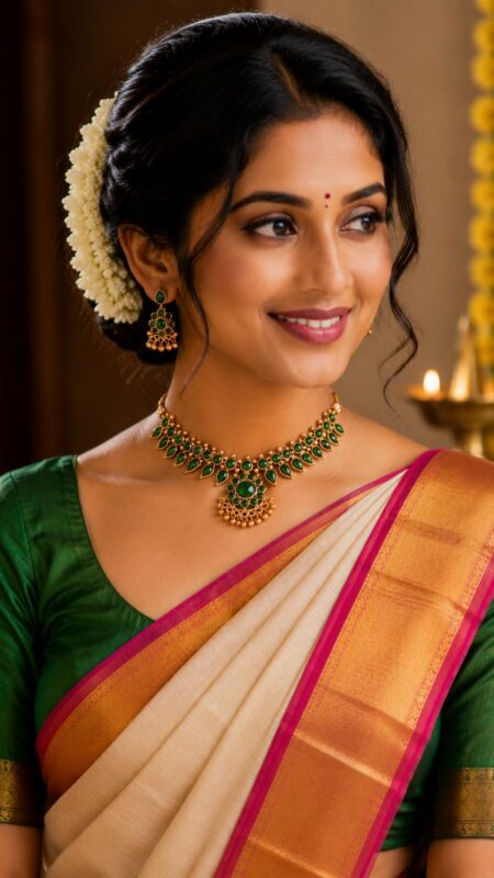 Emerald Mayilakshi Temple Necklace Set