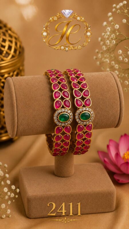 Ruby Emerald Elegance Bangles- Size 2.6