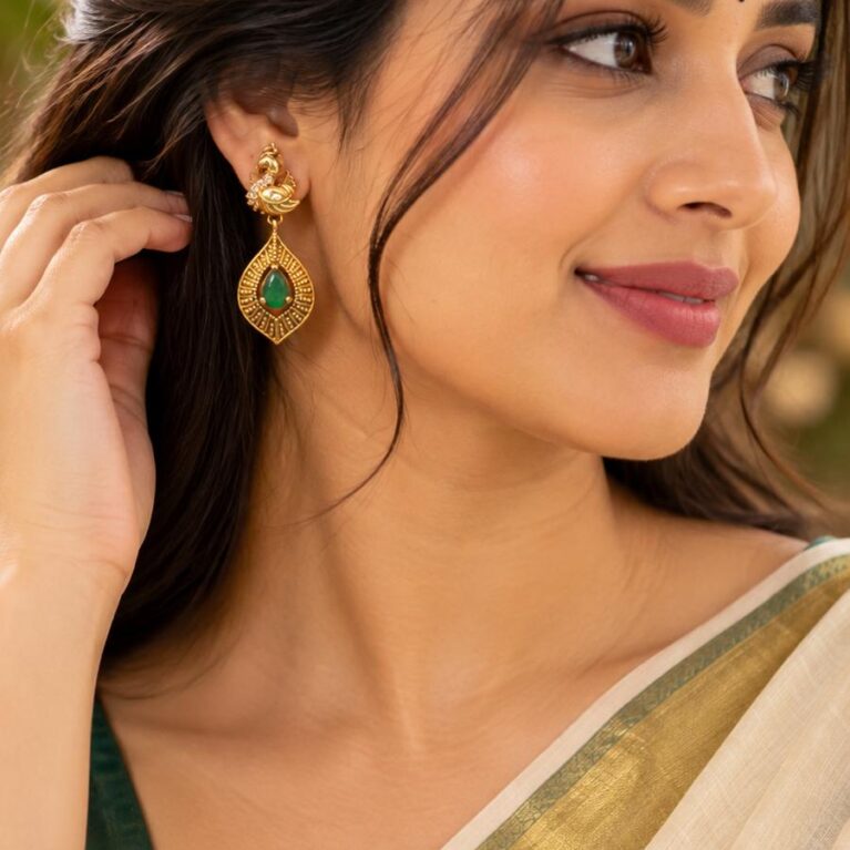 Emerald Peacock Drop Earrings