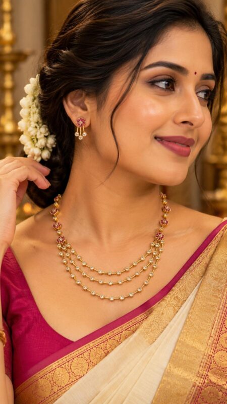 Ruby Floral Three-Layer Crystal Necklace Set