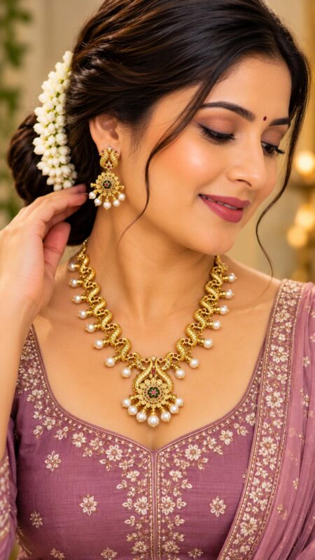 Royal Peacock Pearl Drop Traditional Necklace Set